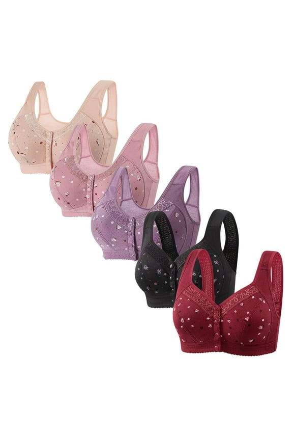 5 Pack Front Closure Bras for Womens Bras Front Snaps Seniors Snap Front Bra Older Women Comfort Everyday Bras Wireless Push Up Bra