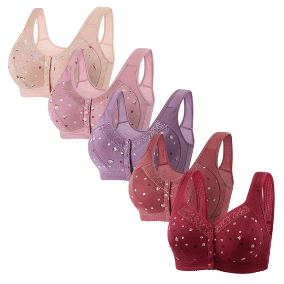 yievot 5 Pack Front Closure Bras for Womens Bras Front Snaps Seniors Snap Front Bra Older Women Comfort Everyday Bras Wireless Push Up Bra