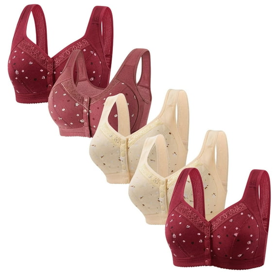 yievot 5 Pack Front Closure Bras for Womens Bras Front Snaps Seniors Snap Front Bra Older Women Comfort Everyday Bras Wireless Push Up Bra