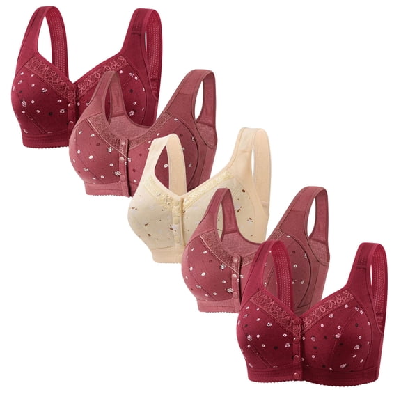 yievot 5 Pack Front Closure Bras for Womens Bras Front Snaps Seniors Snap Front Bra Older Women Comfort Everyday Bras Wireless Push Up Bra