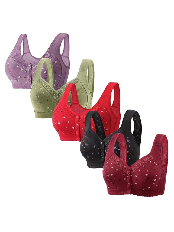 5 Pack Front Closure Bras for Womens Bras Front Snaps Seniors Snap Front Bra Older Women Comfort Everyday Bras Wireless Push Up Bra