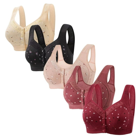 yievot 5 Pack Front Closure Bras for Womens Bras Front Snaps Seniors Snap Front Bra Older Women Comfort Everyday Bras Wireless Push Up Bra