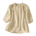 thumbnail image 1 of yievot Blouses for Women Dressy Casual V Neck Short Sleeve Tops Summer Cotton Linen Shirts, 1 of 7