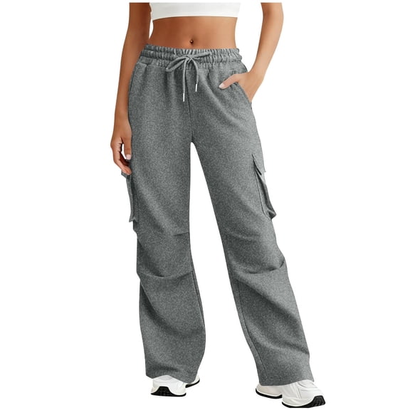 Yievot Cargo Sweatpants for Women Wide Leg High Waisted Drawstring Casual Baggy Sweat Pants with Pockets