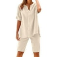 thumbnail image 1 of yievot Cotton Linen Pajama Sets for Women 2 Piece Short Sleeve Shirt with Shorts Set Soft Button Down Loungewear Pjs Sleepwear for Women, 1 of 4