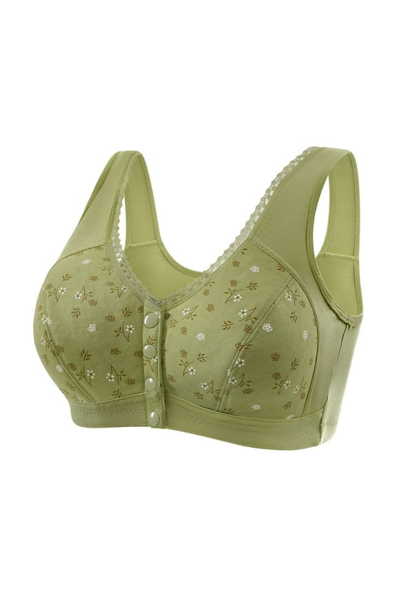 Daisy Bras for Older Women Front Closure Wireless Supportive Bras Full Coverage Push Up Bras Breathable Cotton Bras
