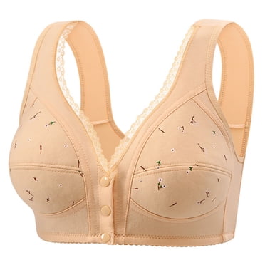 yievot Daisy Bras for Women Front Closure Button Bras for Older Women Full Coverage Everyday Wireless Bra