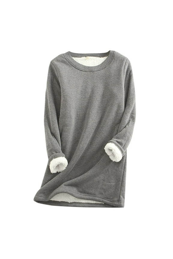 Fleece Lined Pullover for Women Winter Warm Fuzzy Sweatshirt Crewneck Solid Sweatshirts Loungewear Tunic Tops