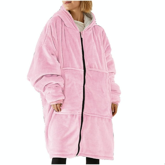 yievot Fleece Robes for Women Hooded Plush Zipper Front Long Bathrobe Warm House Robe Sleepwear with Pockets