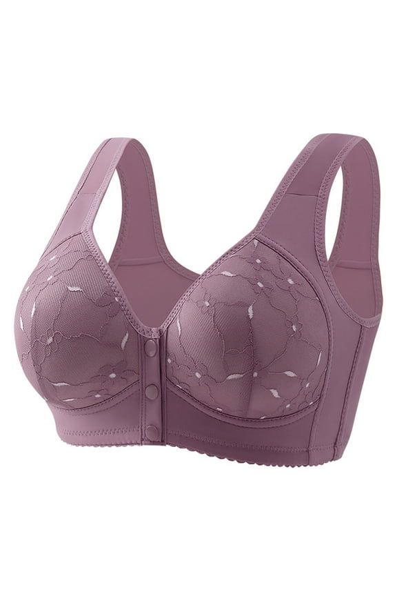 Front Closure Bras for Older Women Full Coverage Wireless Bras for Seniors Comfort Front Close Push Up Bras with Back Support Everyday Bras