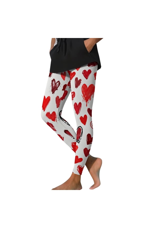High Waisted Leggings for Women Valentines Day Heart Printed Yoga Pants Workout Running Athletic Leggings