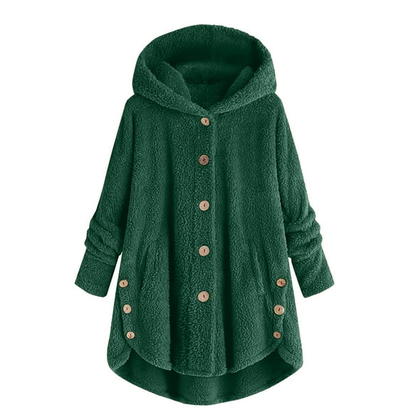 yievot Hooded Fleece Coats for Women Long Sleeve Teddy Bear Jacket Button Winter Warm Fuzzy Pullover Outerwear Coat
