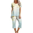 thumbnail image 1 of yievot Lounge Sets for Women Floral Printed Short Sleeve Shirts and Capri Pajamas Sets 2 Piece Sleepwear Loungewear, 1 of 5