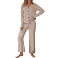 thumbnail image 1 of yievot Lounge Sets for Women Long Sleeve Knit Ribbed Pajama Sets 2 Piece Casual Loungewear, 1 of 7