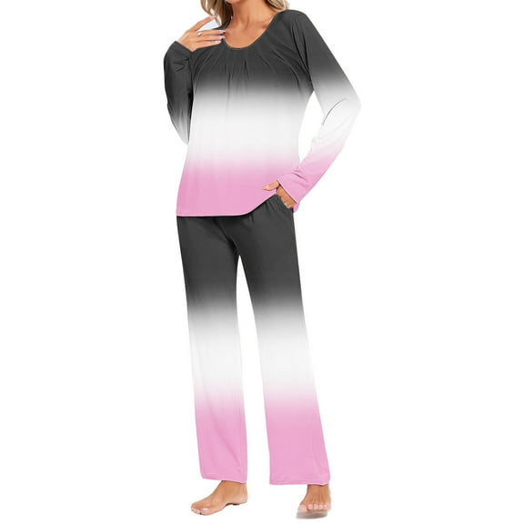 yievot Lounge Sets for Women Long Sleeve Top with Pants Gradient Printed Loungewear Sleepwear Pajamas Two Piece Outfits for Women