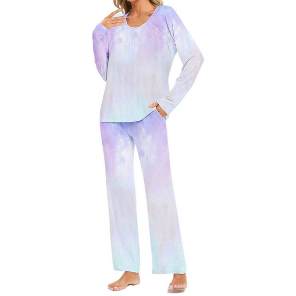 yievot Lounge Sets for Women Long Sleeve Top with Pants Gradient Printed Loungewear Sleepwear Pajamas Two Piece Outfits for Women