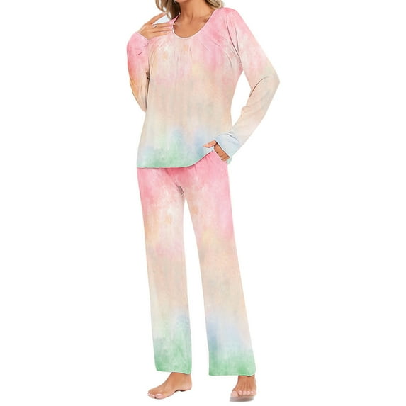yievot Lounge Sets for Women Long Sleeve Top with Pants Gradient Printed Loungewear Sleepwear Pajamas Two Piece Outfits for Women