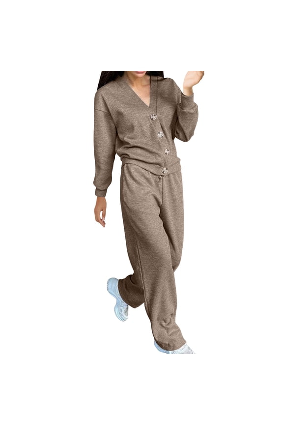 Lounge Sets for Women Long Sleeved Knit Cardigan Sweater and Pants Pajamas Loungewear Fall Two Piece Outfits