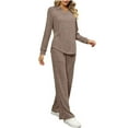 thumbnail image 1 of yievot Lounge Sets for Women Long Sleeved Knitted Two Piece Sweater and Pants Pajamas Loungewear Two Piece Outfits, 1 of 5