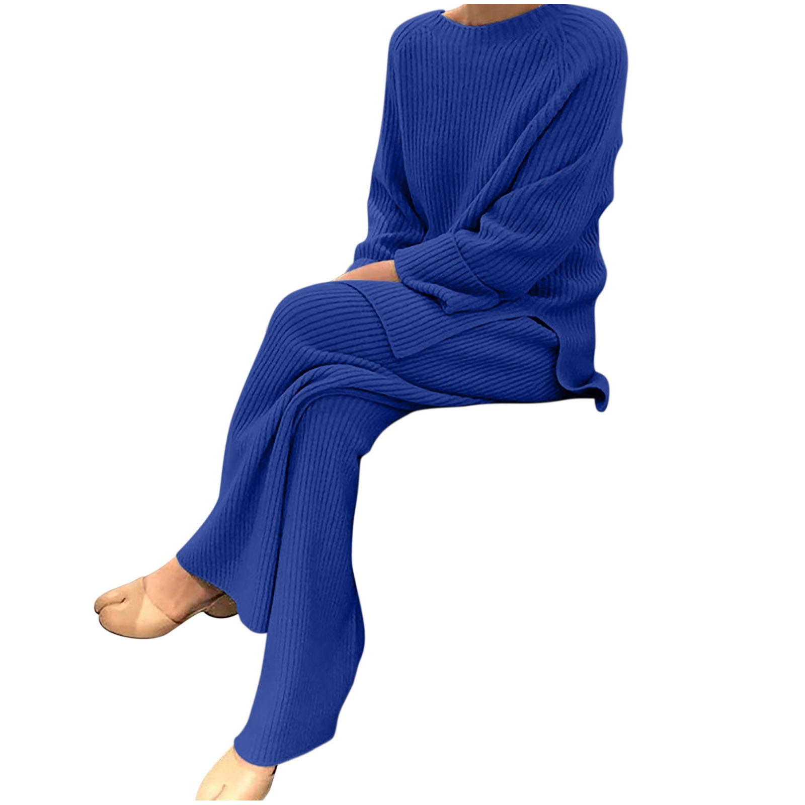 Women Sleeved and Loungewear Pants Sweater Lounge yievot Pajamas Knitted Two Sets Long for Piece