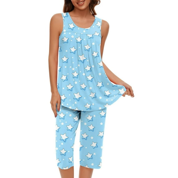 yievot Lounge Sets for Women Sleeveless Tank Tops and Capri Pants Loose Pajama Set Loungewear Sleepwear