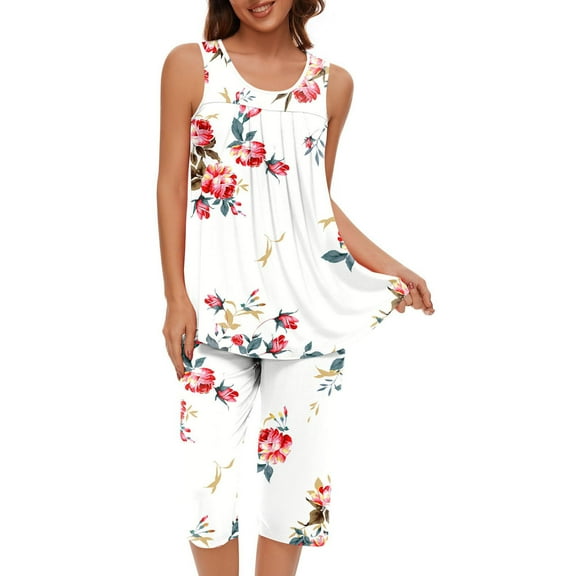 yievot Lounge Sets for Women Sleeveless Tank Tops and Capri Pants Loose Pajama Set Loungewear Sleepwear