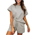 thumbnail image 1 of yievot Lounge Sets for Women Two Piece Short Sleeve Top and Shorts Loungewear Sleepwear Pajamas Texture Summer Outfits, 1 of 5
