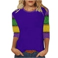 thumbnail image 1 of yievot Mardi Gras Shirts for Women Graphic Casual 3/4 Length Sleeve Crewneck Tee Tops Holiday, 1 of 4