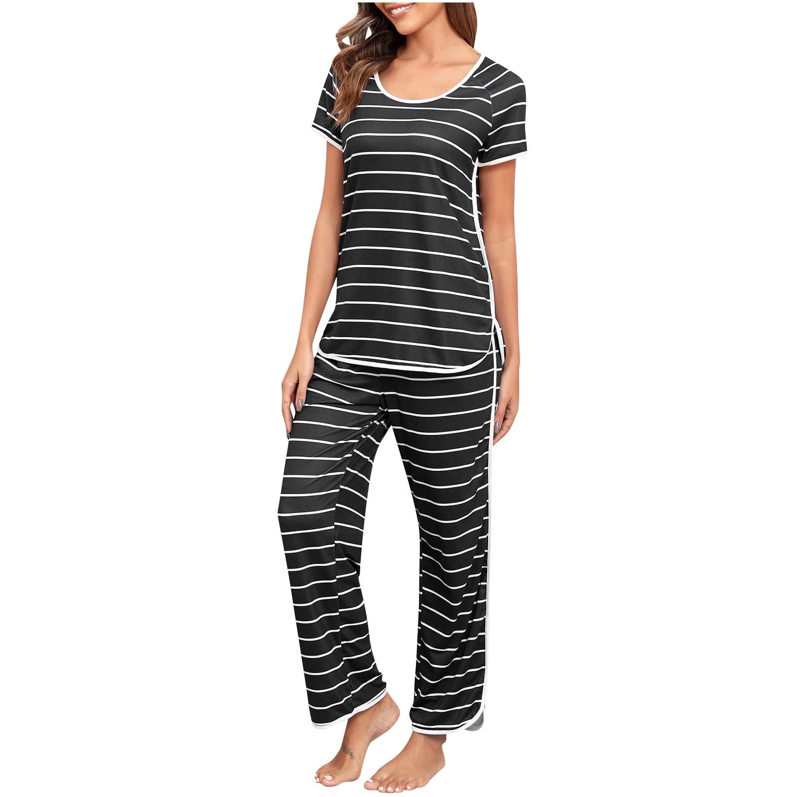 EMLUXIYA Women's Soft Pajama Set - 2 Piece Short Sleeve Tee & Pant, Comfy Loungewear For Sleep Or Relaxing - View #4