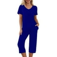 thumbnail image 1 of yievot Pajama Sets for Women Short Sleeve Shirt with Capri Pants Sets Solid Loungewear Sleepwear Pajamas Two Piece Outfits for Women, 1 of 7