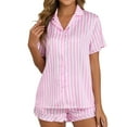 thumbnail image 1 of yievot Pajama Sets for Women Short Sleeve Striped Button Down Shirt and Shorts Sleepwear Summer Pjs Set, 1 of 6
