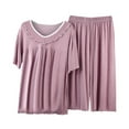 thumbnail image 1 of yievot Pajamas Set for Women Short Sleeve Sleepwear Tops with Capri Pants Soft Summer Solid Pjs Lounge Set, 1 of 2