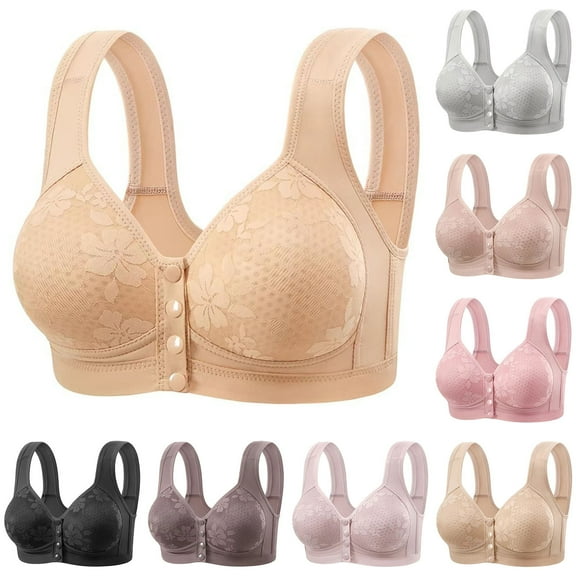 yievot Push Up Front Closure Bras for Women No Underwire Full Coverage Wireless Bras for Older Women Soft Everyday Bra
