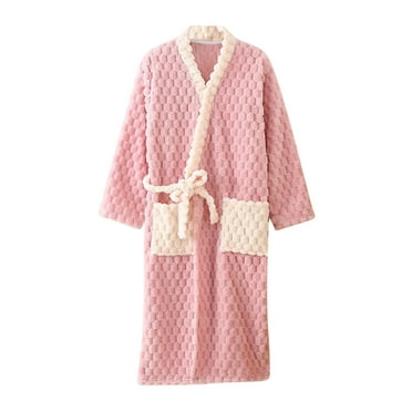 yievot Robes for Women Bathrobe Fuzzy Mid Length Bath Robe Belted Solid Color Plush Kimono Robe with Pockets Soft Winter Spa Robes