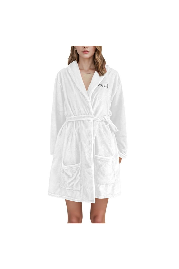 Robes for Women Fleece Bathrobe Heart Printed Soft Fall Winter Midi Length Loungewear M-3XL