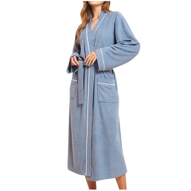 yievot Robes for Women Long Sleeve Bathrobe Soft Midi-Length Kimono Robe Sleepwear with Pockets