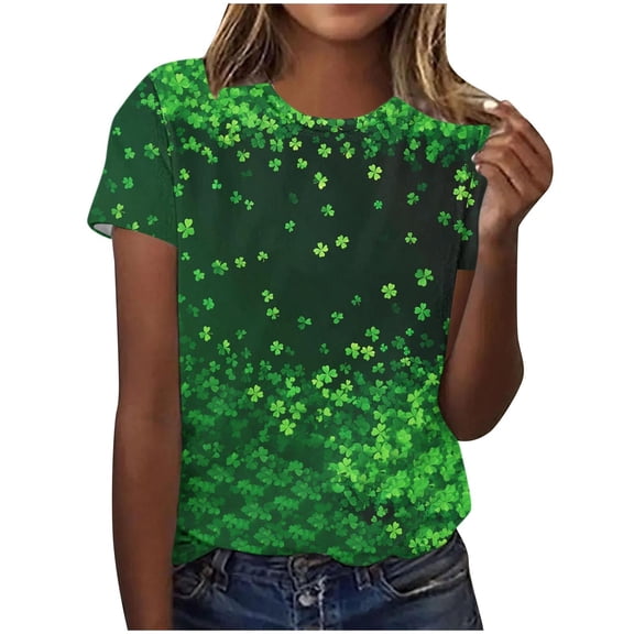 yievot St Patricks Day Women Shamrock Graphic Casual T-Shirt Short Sleeve Crewneck Tee Tops Plus Size
