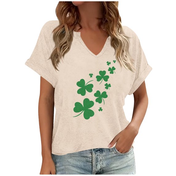 yievot St Patricks Day Women Shamrock Graphic Casual T-Shirt Short Sleeve Crewneck Tee Tops Plus Size