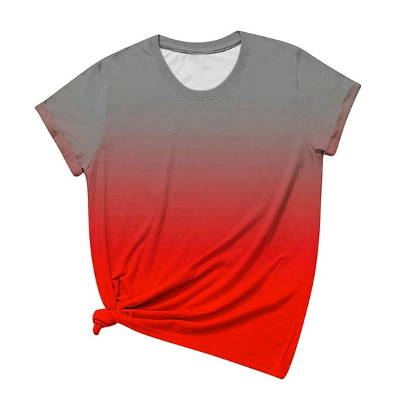 yievot Summer Casual Basic T-Shirt for Women Gradient Print Round Neck Short Sleeve Tees Tops