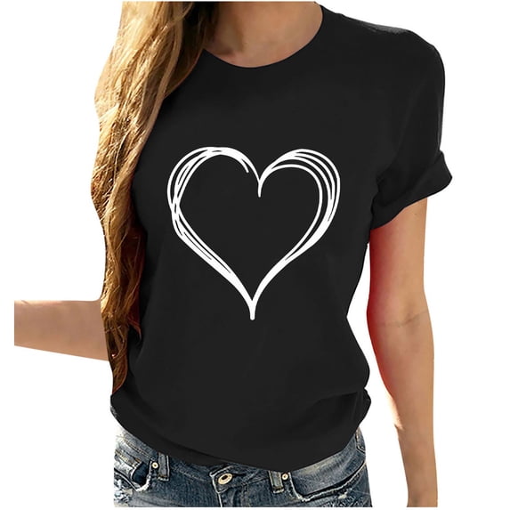 yievot Summer Casual T-Shirt for Women Valentines Day Shirts Round Neck Short Sleeve Heart Printed Tees Tops