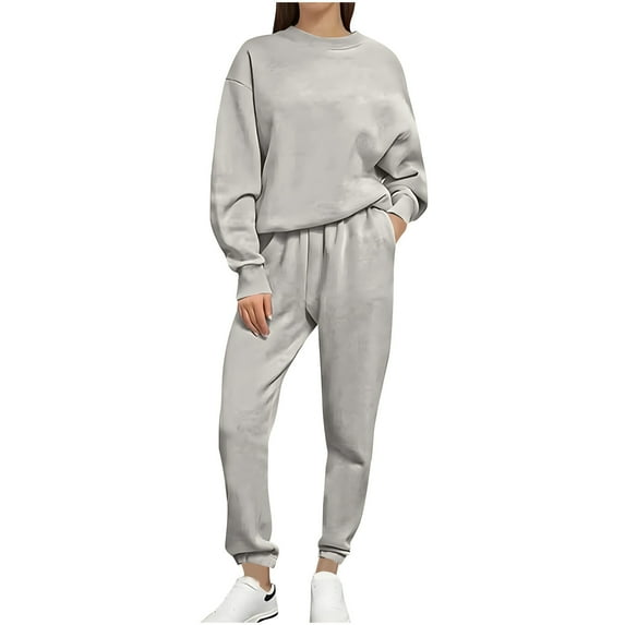yievot Sweatsuit Sets for Women Fleece Crewneck Sweatshirt and Jogger Pants Fall 2 Piece Outfits Lounge Sets Tracksuit