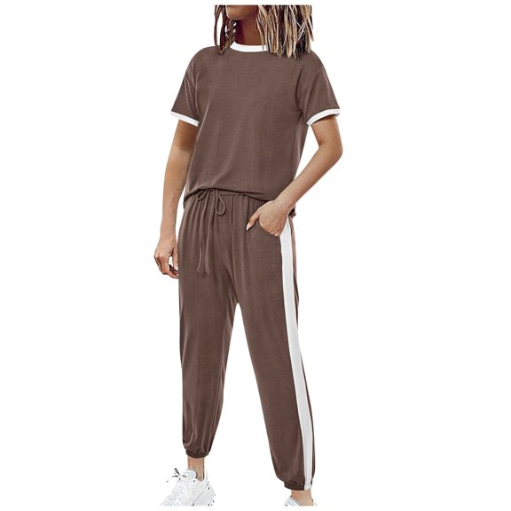 yievot Sweatsuits 2pc Sets Womens Short Sleeve Top and Jogger Pants Two Piece Fall Outfits Tracksuit with Pockets