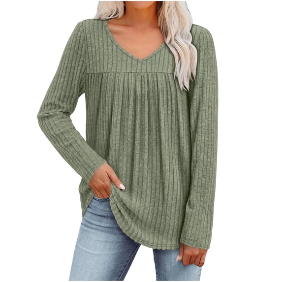 yievot Tunic Tops for Women Dressy Casual Long Sleeve Shirts V-Neck Fall Lightweight Sweaters Trendy Clothes