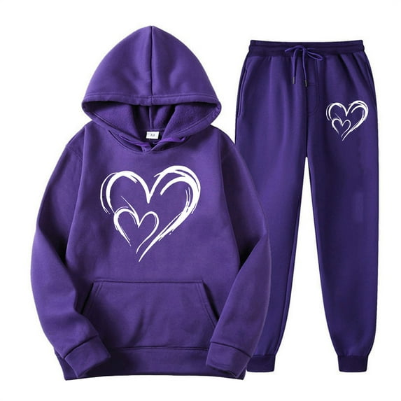 yievot Two Piece Outfits Women Valentines Day Printed Lounge Matching Sets Casual Jogger Sweatsuits Hoodie and Sweatpants Set