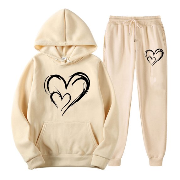 yievot Two Piece Outfits Women Valentines Day Printed Lounge Matching Sets Casual Jogger Sweatsuits Hoodie and Sweatpants Set