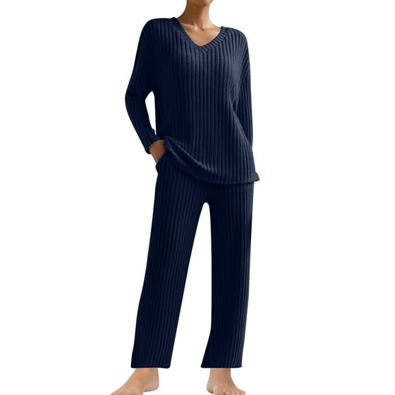 yievot Two Piece Womens Pajama Sets Knitted Tops and Pants with Pockets Solid Lounge Sets for Women