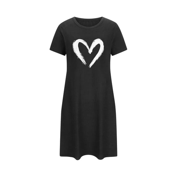 yievot Valentines Nightgowns for Women Soft Nightshirts Short Sleeve Sleepshirts Heart Printed Round Neck Loungewear Sleepwear