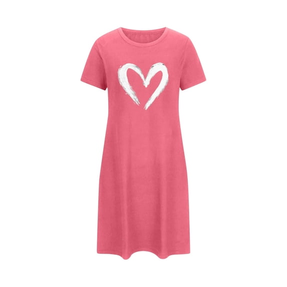 yievot Valentines Nightgowns for Women Soft Nightshirts Short Sleeve Sleepshirts Heart Printed Round Neck Loungewear Sleepwear