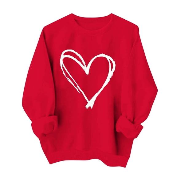 yievot Valentines Sweatshirt Women Crew Neck Heart Printed Shirts Casual Lightweight Long Sleeve Pullover Top, Red