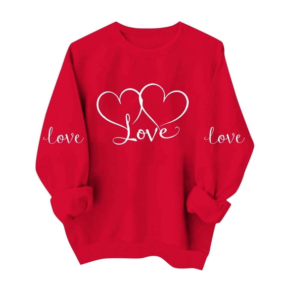 yievot Valentines Sweatshirt Women Crew Neck Heart Printed Shirts Casual Lightweight Long Sleeve Pullover Top, Red